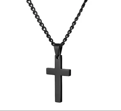 Mens Womens Necklace Chain Crucifix Cross Jewellery Pendant Gold Silver Black UK • £4.99