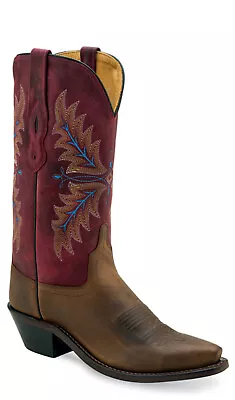 Old West Womens Fashion Wear Cloudy Brown/Cloudy Burgundy Leather Cowboy Boots • $56.99