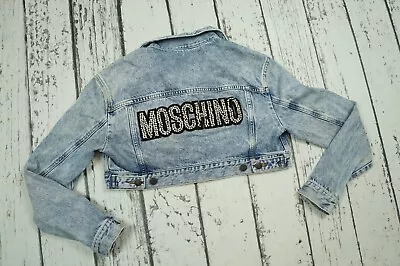 MOSCHINO H&M Denim Cropped Short Sparkly Rhinestones Jacket S (3) • $95