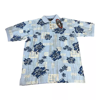 Vintage OP Shirt Men's Small Blue Short Sleeve Hawaiian Floral Polo New • $18.88