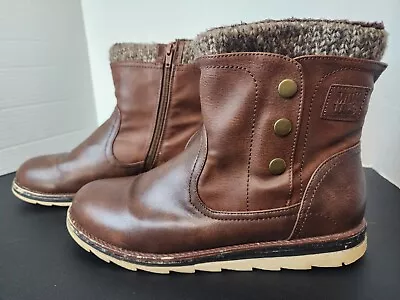 Muk Luks Boots Womens Size 9 Hope Side Zip Ankle Bootie Brown Faux Leather • $24.99