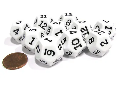 Set Of 10 D12 12-Sided 18mm Opaque RPG Dice - White With Black Numbers • $9.99