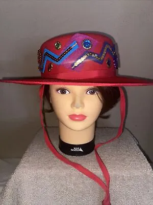 Womens Vtg Sonni San Francisco Lancaster Red Gold Bling Wool Western Hat NWT NOS • $35