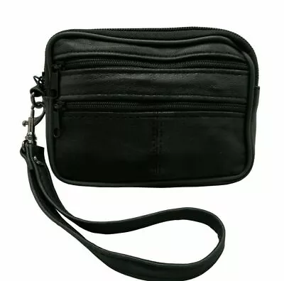 Leather Coin Pouch Wallet Card Cigarette Purse With Belt Loop Black • £7.50