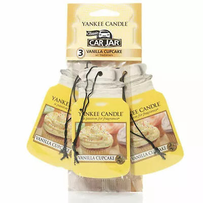 Yankee Candle 3 Pack Car Jar Air Freshener Fragrance Scent - VANILLA CUPCAKE • £6.99