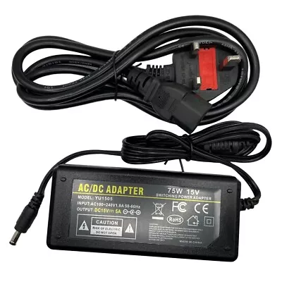 15V 5A 75W Adapter Charger Power Supply AC To  DC Jack  5.5mm*2.1mm (2.5mm) • £14.98