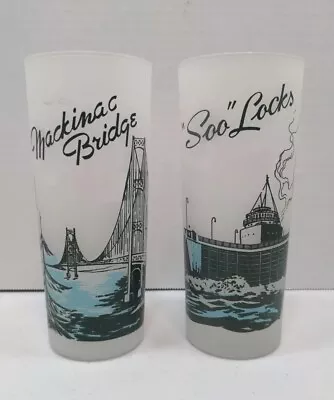 Vintage Michigan Souvenir Frosted Glasses Tumblers Mackinac Soo Locks Lot 2 BT14 • $15