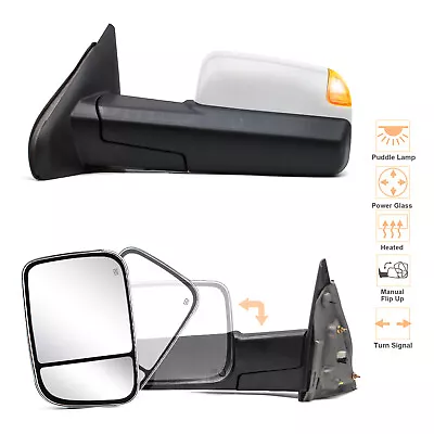 Pair Tow Mirrors Power Heated Turn Signal For 2004-09 Dodge Ram 2500 3500 Chrome • $137.12