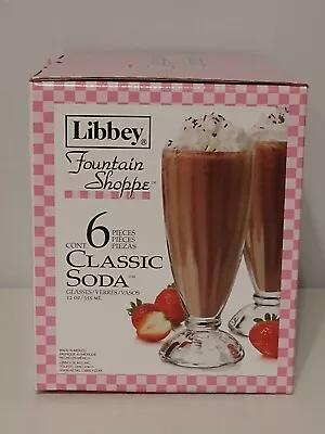 Libbey 12oz Classic Milkshake Soda Glasses Set Of 6 Clear Stem Glass -NEW In Box • $23.27