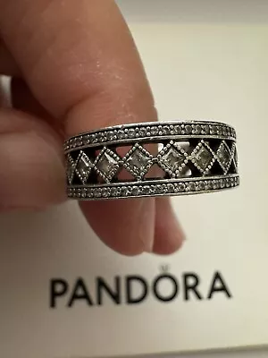 Authentic Pandora 925 Sterling Silver Vintage Fascination CZ Ring 191007CZSize62 • $69