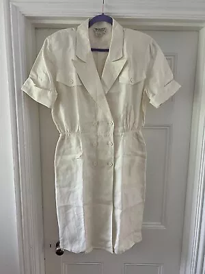 Very Rare Vintage Gucci 70’s V Neck White Short Sleeve Linen Day Dress UK12-14 • $473.72