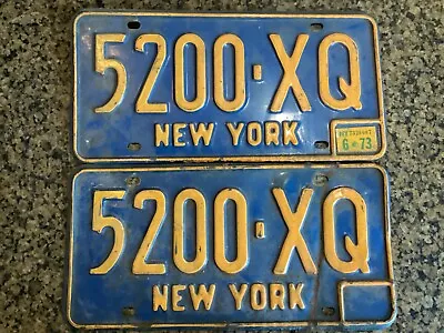 Great PAIR Vintage 1972 Blue New York City License Plates 5200-XQ • $24.99