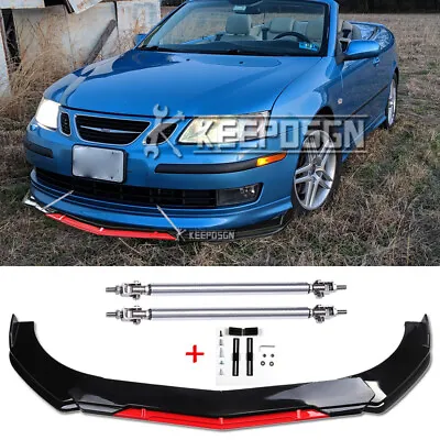 For Saab 9-3 9-5 Gloss Front Bumper Lip Splitter Red Lower Chin + 2x Strut Rods • $89.49