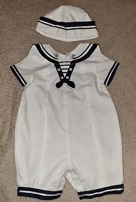Sarah Louise Sailor Suit Romper With Matching Hat. 6months  • £15