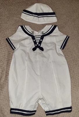Sarah Louise Sailor Suit Romper With Matching Hat. 6months  • £15