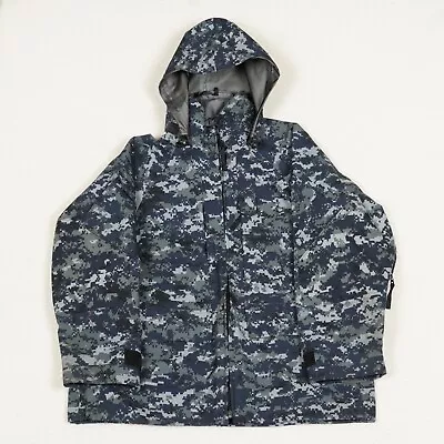 Military Gortex Parka Working US Navy Rain Jacket Blue Digital Camo Medium Short • $50