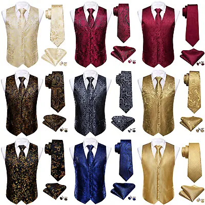 Mens Waistcoat Christmas Silk Red Blue Gold Vest Bowtie Set Xmas Party Gift • $23.51