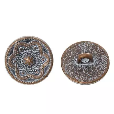 Metal Shank Sewing Buttons - Round Antique Copper White Patina - 15mm - Metal Bu • $3.99