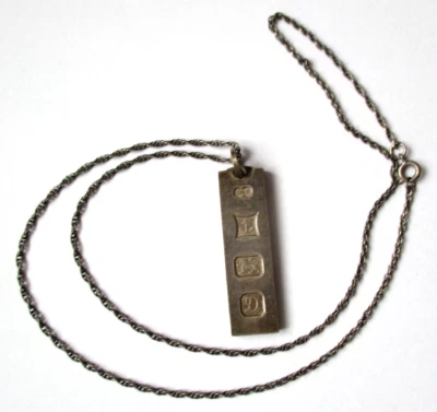£10.50 • Buy 1978 Sterling Silver Ingot Pendant On Silver Chain