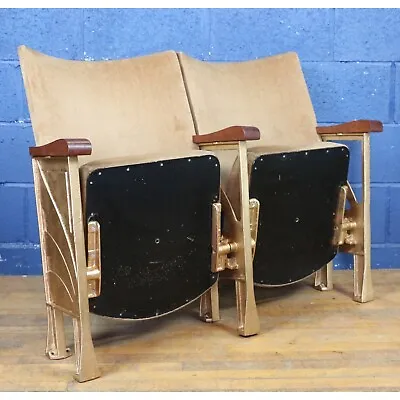 A Pair Of Vintage Art Deco C1930s Cinema Theatre Seats Or Chairs With Aisle End • £310