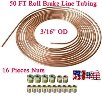 3/16  OD 50 Foot Coil Roll All Size Fittings Copper Nickel Brake Line Tubing Kit • $33.23