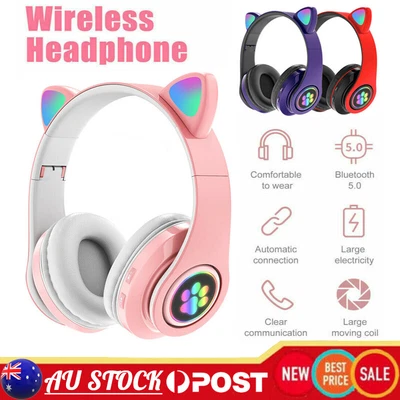 $22.79 • Buy Wireless Cat Ear Headphone Bluetooth Gaming Headset LED Earphone Adult Kids Gift