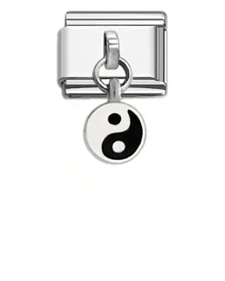 Stainless Steel 9mm Shiny Link With Dangling Yin-Yang For Italian Charm Bracelet • £3.50