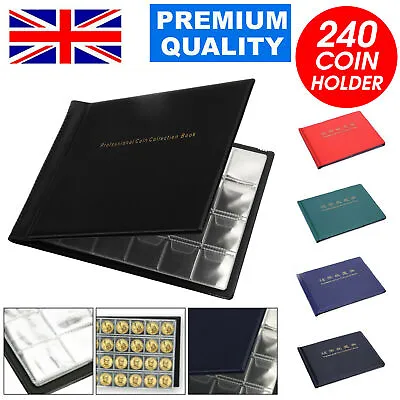 240 Coins Book Album Folder For Collection Storage Money Penny 10p 20p £1 Uk New • £4.95