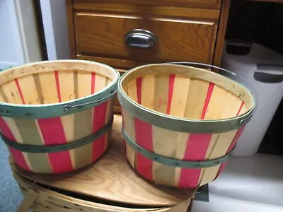 Vintage Pair Of Wood Slat Garden Produce Baskets With Handles • $25