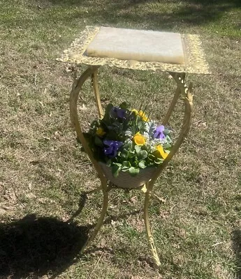 Vintage 19th Century  Brass Pedestal Fern Plant Marble Top Stand Victorian Art • $275