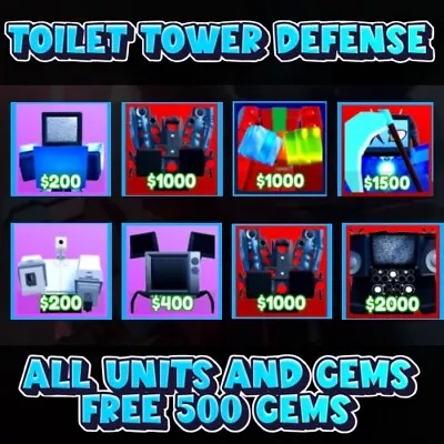 🚽 ROBLOX: Toilet Tower Defense (TTD) UNITS & GEMS | NEW UPDATE 🥚 | CHEAPEST 🚽 • £215.99