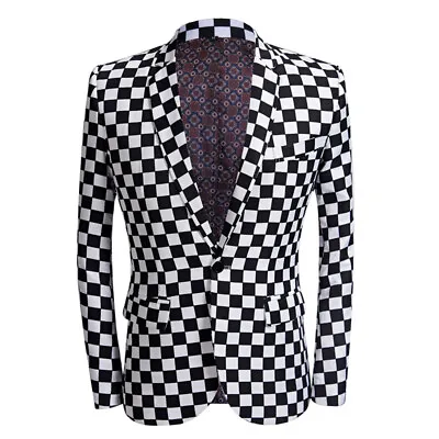 Black And White Checkered Printed Suit Casual Coat Nightclub Party Men's Suit • $60.44