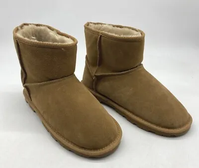 M&S Boots Suede Chestnut Stain Resistant Faux Fur Lining Slipper Boots YXU001 NG • £18