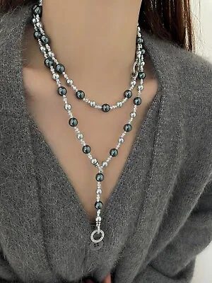 AAAA Round South Sea 12-6mm Gray Black Shell Pearl Necklace 14k • $49