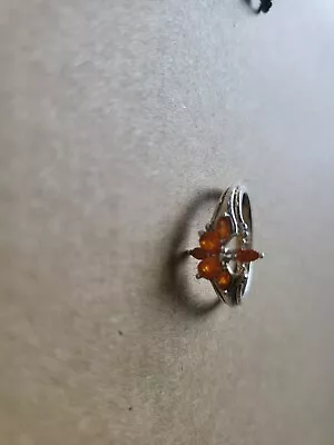 Fully Hallmarked Silver Mexican Fire Opal Cluster Ring Stones Missing QVC Size S • £4.99