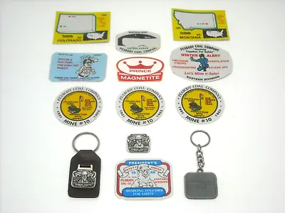 Vintage Coal Mine Lot Peabody Coal Keychains + Lapel Pin + Stickers Free Ship • $14.99