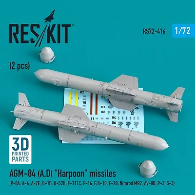 1/72 Reskit RS72-0416 AGM-84 (AD)  Harpoon  Missiles (2 Pcs) (3D Printing) • $15