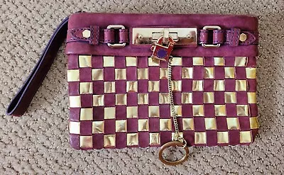 Auth Marc By Marc Jacobs Woven Leather Wrist Strap Clutch Bag Preowned Maroon • $130