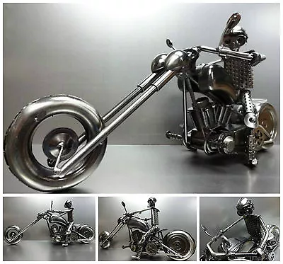 RARE MOTORCYCLE CUSTOM BIKE CHOPPER HandMade SCRAP GUN METAL MODEL ART SCULPTURE • $79.99