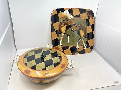 RARE  ZRIKE Outpost Moose Square Platter And Tureen And Lid  By S. Riggsbee • $227.50