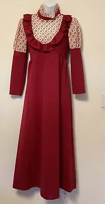 Vintage 70's Maxi Dress Burgundy Small Size • $28