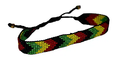 Tiger Smile Glass Bead Rasta Adjustable Bracelet Black Red Yellow Green Item #1 • $4.50