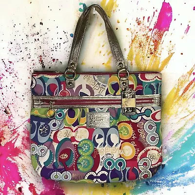 Coach Poppy Multicolor Graphic Y2k Style Tote Bag Matching Wristlet - “Buffy” • $67.90