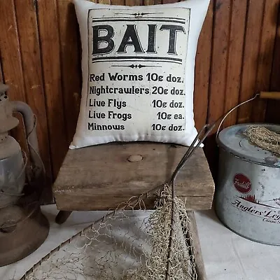 Vintage Boat Motor Fishing Lake Cabin Cottage Lure Bait Costs Advertising Pillow • $19.95