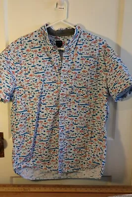 J. Crew Shirt Mens XL Short Sleeve Flamingo Print Button Up Light Blue • $14.99