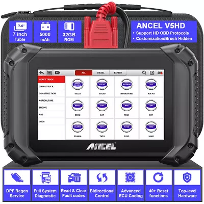 ANCEL V5 HD Heavy Duty Truck OBD2 Diagnostic Tool DPF Regen Diesel Truck Scanner • $519.99