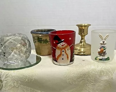 Vintage Lot Of 9 Easter Crystal Brass Glass Hobnail Votive Candle Holders Mirror • $8.25