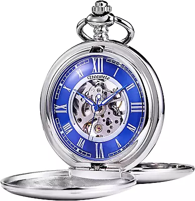 Pocket Watch - Smooth Double Case Series Skeleton Dial Delicate Mechanical Movem • $43.16