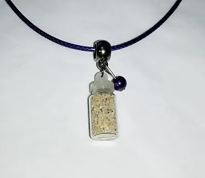 Handmade GLASS SAND Charm Pendant NECKLACE + Purple Faux Pearl 2mm Waxed Cord • $1.22