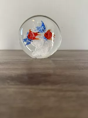 Vintage Murano Style Art Glass Fish Aquarium Paperweight 4”x4” Round • $30